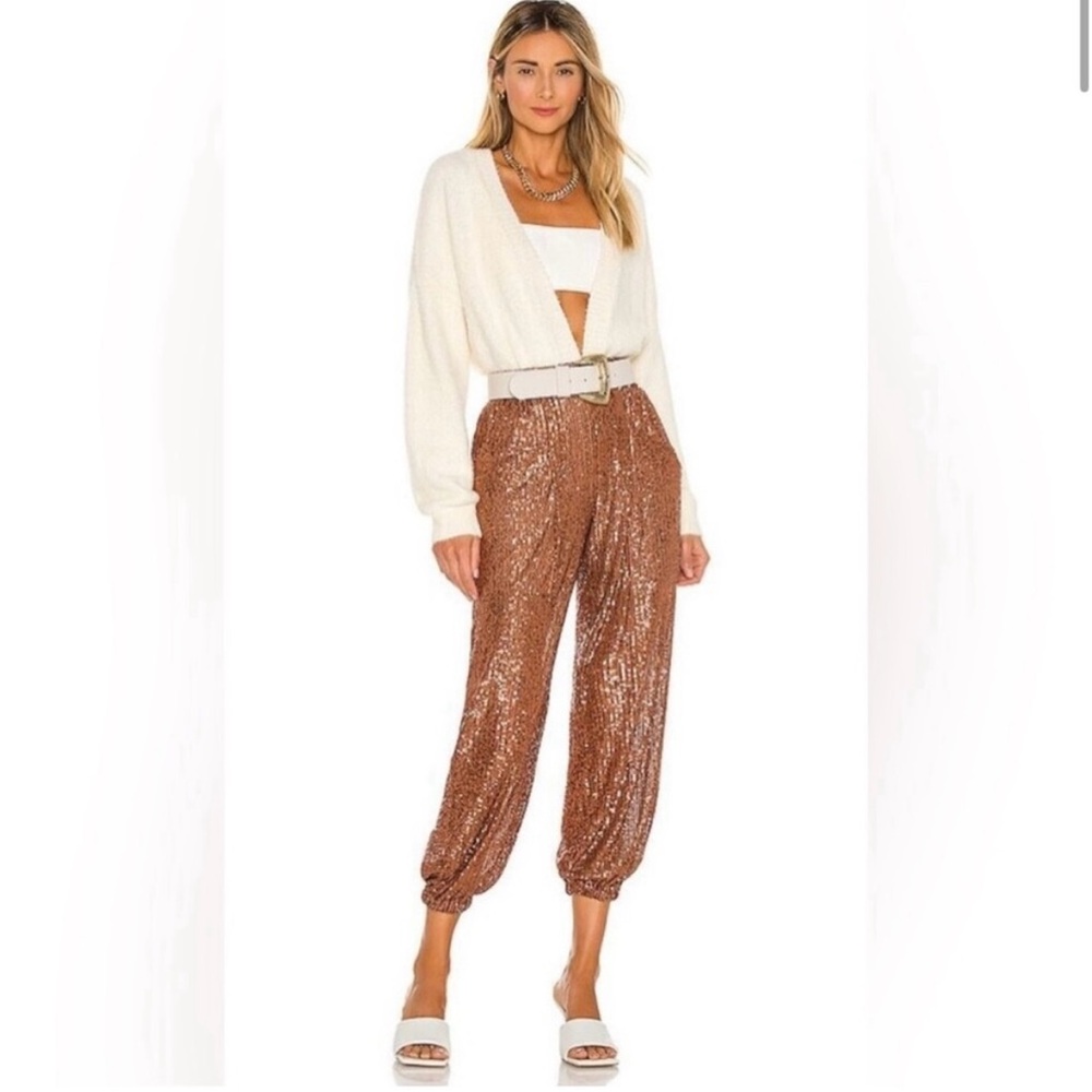 FREE PEOPLE Morelia Sequin Jogger Pants in Bronze Size XS